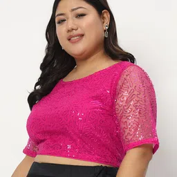 studio rasa Plus Size Sequinned Embellished Net Saree Blouse image 4