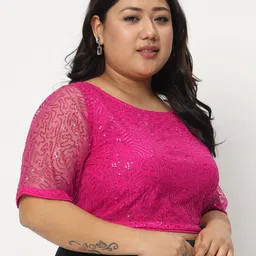studio rasa Plus Size Sequinned Embellished Net Saree Blouse image 3