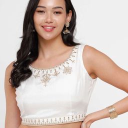 De Moza Women Off White Embroidered Saree Blouse-picture-22