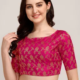 Oomph! Woven Design Non Padded Boat Neck Saree Blouse-picture-29
