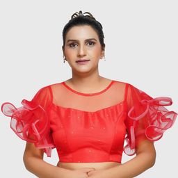 Trendzmy Women Red Self Design Readymade Saree Blouse-image-99