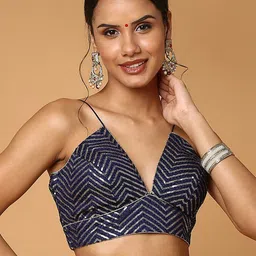 SALWAR STUDIO Navy Blue Embellished Saree Blouse-picture-12