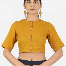 Llajja Woven Design Pure Cotton Mandarin Collar Saree Blouse-image-79