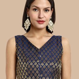 Vardha Woven Design V-Neck Sleeveless Brocade Saree Blouse-picture-43