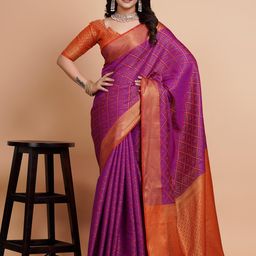 HERE&NOW Ethnic Motif Woven Design Zari Banarasi Saree-image-44