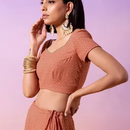 Rang by Indya Women Peach-Coloured Foil Georgette Saree Blouse-picture-56