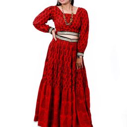 WEAVERS SAGA Paisley Printed Square Neck Sequinned Cotton Ready to Wear Lehenga Choli-image-4