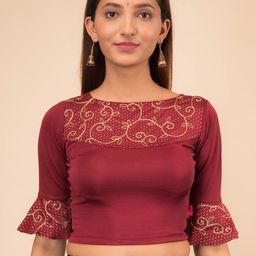 Bindigasm's Advi Embroidered Jacquard Stretchable Saree Blouse-picture-57