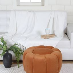 Shadowkart Brown Self Design Wooden Round Pouffes Ottoman-11