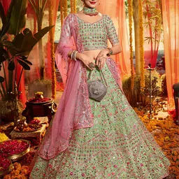 ODETTE Embroidered Semi-Stitched Lehenga & Unstitched Blouse With Dupatta-picture-26