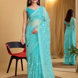VAIRAGEE Ethnic Motifs Embroidered Net Saree-picture-18