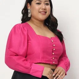 studio rasa Plus Size Chroma Button Down Saree Blouse image 2