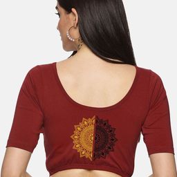 NOT YET by us Printed Round Neck Short Sleeves Stretchable Saree Blouse-image-62