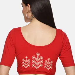 NOT YET by us Plus Size Printed Round Neck Short Sleeves Stretchable Saree Blouse-picture-16