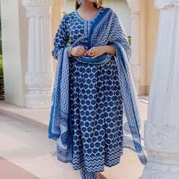 KALINI Ethnic Motifs Printed Regular Kurta With Trousers & Dupatta image 3