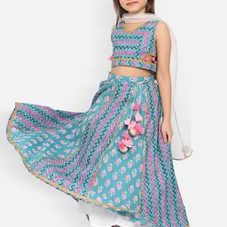 Nauti Nati Girls Chevron Printed Ready to Wear Pure Cotton Lehenga Choli With Dupatta-picture-10