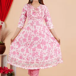 BAESD Floral Printed Empire Mirror Work Anarkali Kurta With Trousers-23