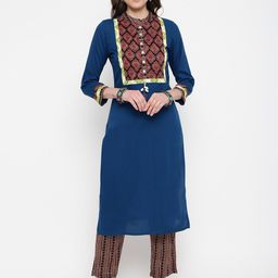 Be Indi Women Ethnic Motifs Yoke Design Straight Cotton Kurta Set with Trouser-image-56