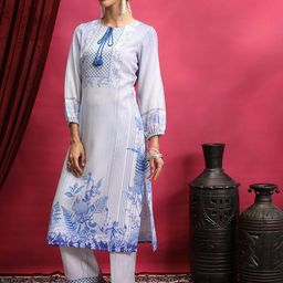 Vishudh Blue Floral Printed Regular Kurta With Trousers-image-15
