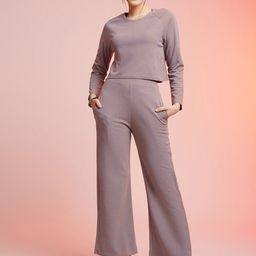 Selvia Long Sleeves Round Neck Crop Top & Trouser-image-3