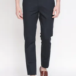 Basics Men Navy Blue Tapered Fit Trousers-image-90