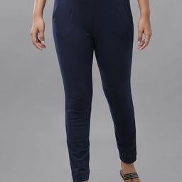 De Moza Women Navy Blue Pencil Slim Fit Cigarette Trouser-image-79