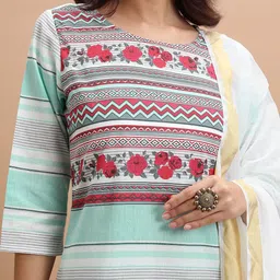 Vishudh Striped Pure Cotton Kurta With Trousers & Dupatta image 2