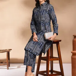 Anouk Ethnic Motifs Printed Shirt Collar Long Sleeves Pure Cotton Kurta with Trousers-21