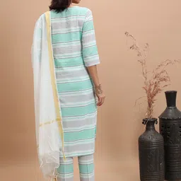 Vishudh Striped Pure Cotton Kurta With Trousers & Dupatta image 5