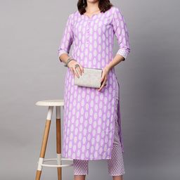 KALINI Women Ethnic Motifs Printed Notch Neck Kurta with Trousers-15