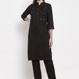 SOUNDARYA Mandarin Collar Beads and Stones Kurta With Trousers-20