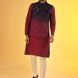 KISAH Regular Pure Cotton Kurta With Pyjamas & Jacket-picture-34