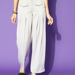 STREET 9 Women Beautiful Grey Solid Trousers-image-25