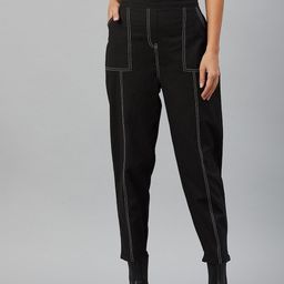 Orchid Blues Women Black Tapered Fit High-Rise Trousers-image-46