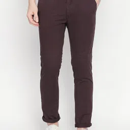 Basics Men Maroon Tapered Fit High-Rise Trousers-image-76