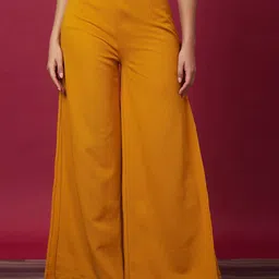 Globus Mustard Women Loose Fit High-Rise Cotton Regular Trouser-image-5
