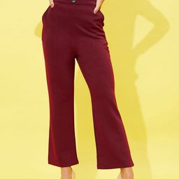 Athena Women Maroon Comfort High-Rise Plain Parallel Trousers-image-29