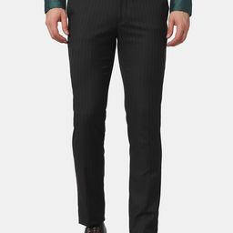 Blackberrys Men Black Striped Slim Fit Low-Rise Formal Trousers-image-56