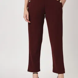Zastraa Women Burgundy Peg Leg Slim Fit High-Rise Trousers-image-84