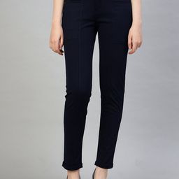 FITHUB Women Navy Blue Smart High Rise Cigarette Trouser-image-61