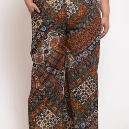 Amydus Women Plus Size Floral Printed Cotton High-Rise Trousers-14