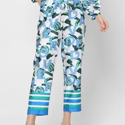 Vero Moda Women Blue Typography Printed Tie Up High-Rise Trouser-image-80