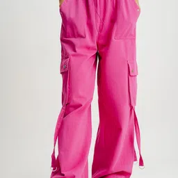 FREAKINS Women Pink Straight Fit High-Rise Cotton Cargo Trousers-image-45