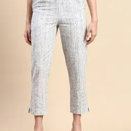 De Moza Women Woven Design High-Rise Cigarette Cotton Trousers-image-15