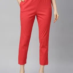 GOLDSTROMS Women Peach-Coloured Cotton Trousers-image-82