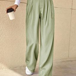 Kotty Green Women Relaxed Straight Leg High-Rise Easy Wash Pleated Parallel Trousers-image-27