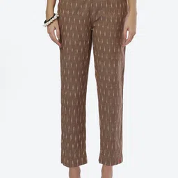 Biba Women Striped Smart Straight Fit Cotton Trouser-image-22