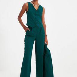 Trendyol Women Green Regular Fit Pleated Bootcut Trousers-image-90
