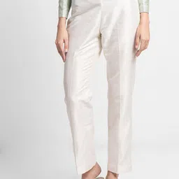 PowerSutra Women White Solid Straight Fit Trousers-image-32