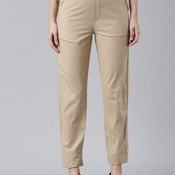 Go Colors Women Beige Cotton Straight Fit Chinos Trousers-image-23